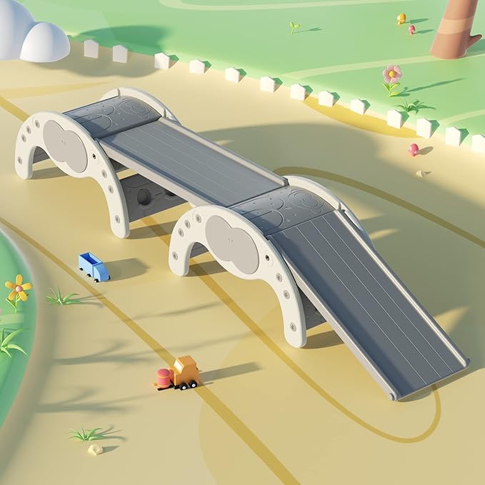 Children's Indoor Climbing Slideway Swing Playground 4-in-1 Function: Slide, Rock Climbing, Balance Board and Cradle Safe and Solid Montessori Toys White（2 Climbing Frame+2 Sliding Plate）