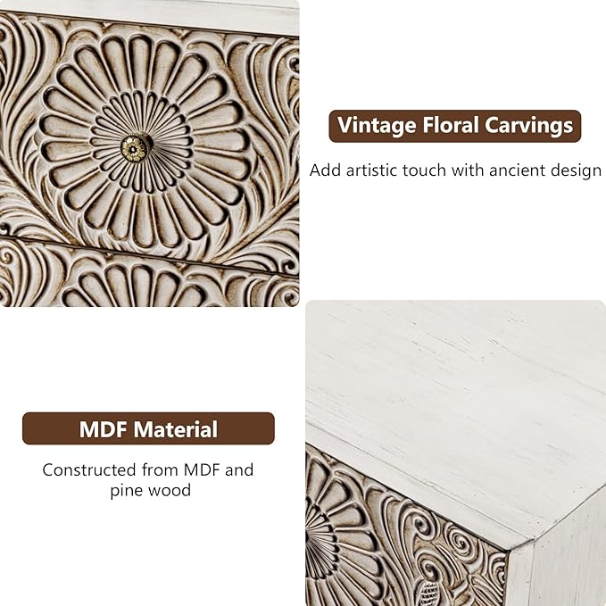 COSIEST Nightstand, 14" D x 18" W x 21.5" H MDF End Table with 2 Drawers, Vintage Style Wood Bedside Table, Bedroom Accessories for Home, Office, College Dorm