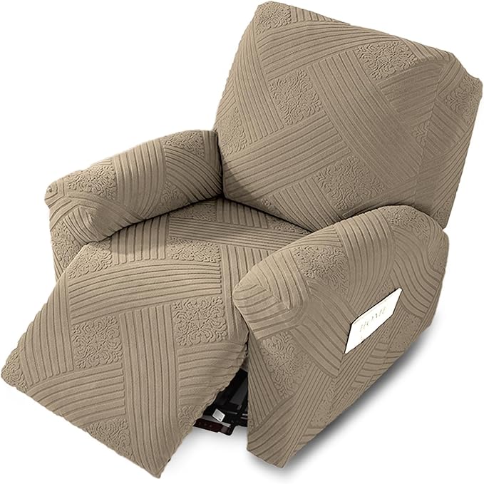 NORTHERN BROTHERS Recliner Chair Covers - Lazy Boy Recliner Covers That Stay in Place, 4 Pieces Reclining Chair Cover Recliner Slipcovers 1 Seater, Khaki