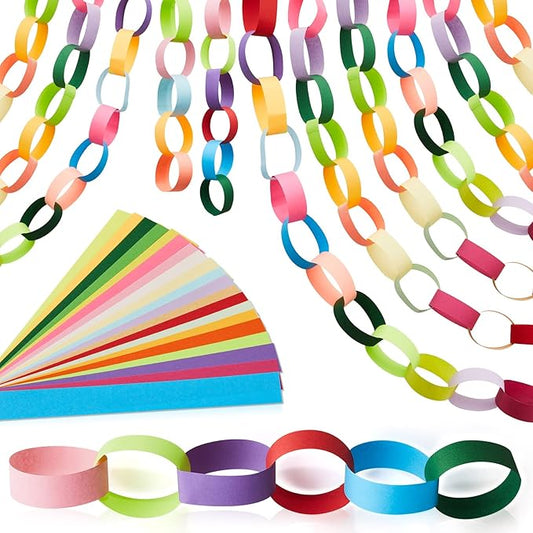 Nezyo 240 Sheets Bright Paper Chain Strips Construction Paper About 46 Feet in Total Length 1 x 8 Inch Assorted Colors DIY with 1 Roll Double Sided Tape