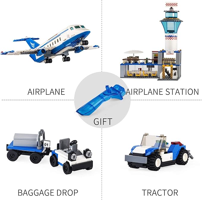 QLT QIAOLETONG City Airplane Station Building Kits Toys,STEM Building Sets for Kids, with Helicopter/Airport/Passenger/Lorry Truck/Car, Best Gift for 6-12 Boys Girls (582 Pieces)