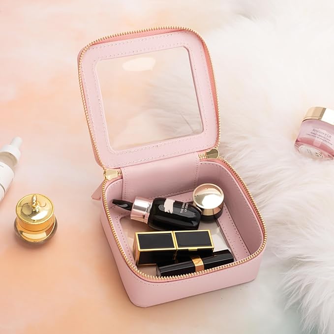 Aveniee Small Clear Makeup Bag,Mini Travel Toiletry Organizer TSA Approved,Waterproof Cosmetic Case with Zipper,Cute Car Essentials Pouch for Women,Pink