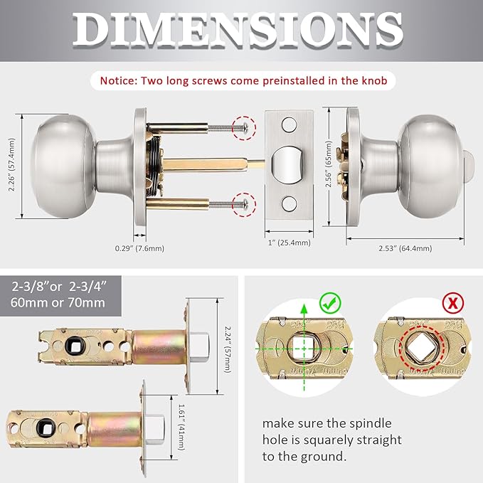 Probrico 4 Pack Round Privacy Door Knob (Thumb Turn Lock on The Inside), Keyless Door Knobs Interior/Exterior Lockset,Privacy Knobs for Bedroom/Bathroom, Satin Nickel Modern Design Door Hardware