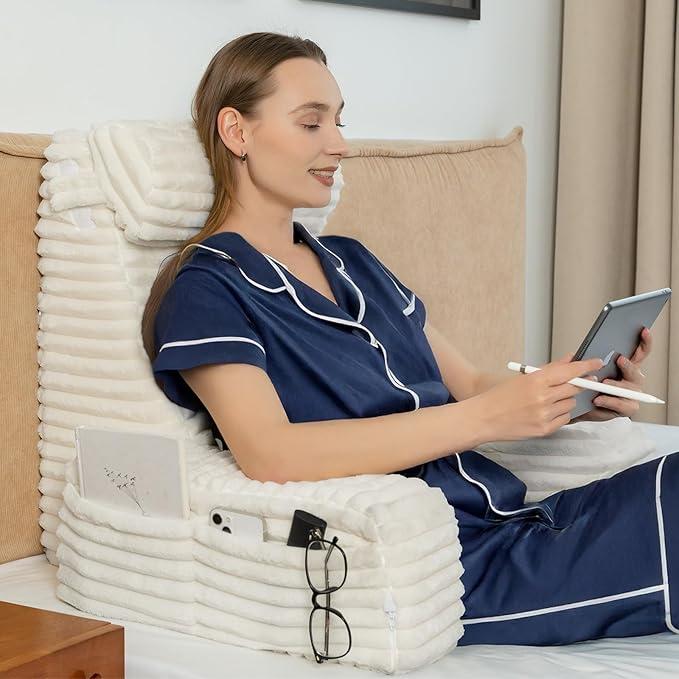 ENITYA Back Pillow for Bed Sitting up, Reading Pillow for Sitting in Bed Adult, Back Support Chair Pillow for Sitting up Reading/Resting/Post Surgery/Watching TV/Gaming,Ivory