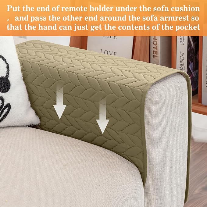 Sofa Armrest Organizer Arm Chair Caddy for Recliner, Remote Control Holder for Recliner, Non-Slip Armchair Caddy with 6 Pockets Storage for Magazine, Tablet, Phone, Dark Khaki