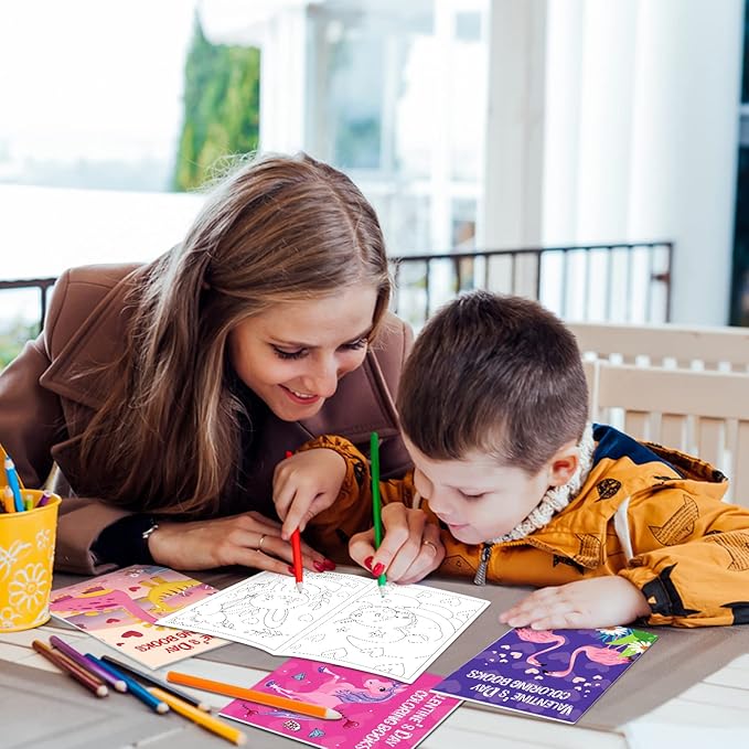 30Pcs Valentines Day Coloring Books for Kids 4-8, 8-12, Valentine's Party Favors Bulk Gifts Includes Dinosaur More Designs Goodie Bags Stuffer for Classroom Activity Supplies Boys Girls