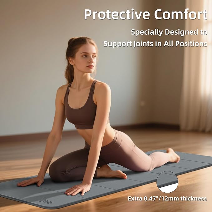 1/2 Inch Extra Thick Yoga Mat Pilates Equipment, 69"x24" Odorless Workout Mats for Home Gym, Non-slip Exercise Mats for Women Men Home Workout, Foldable Yoga Mats for Travel Camping Sleeping