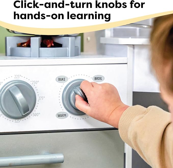 KidKraft Ultimate Corner Wooden Play Kitchen with Lights & Sounds, Play Phone and Curtains, White