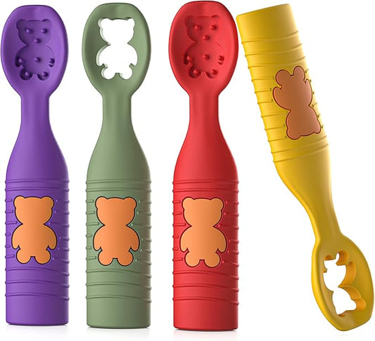 4 Pack Baby Spoons, First Stage Spoons, Food Grade Silicone, 6+ Months, Teething for Self Feeding, Toddler Utensils for Baby Led Weaning, BPA Free
