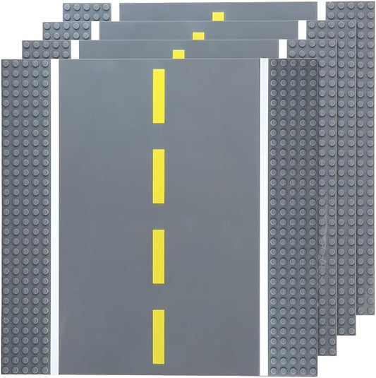 Strictly Briks Compatible with Lego Building Blocks Road Plates 10" x 10", 4 Pack Kids Brick Baseplates for City Road, Street, Race Track, Towns, Compatible with All Major Classic Brands