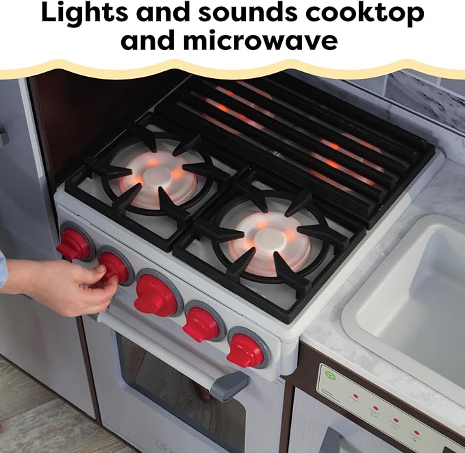 KidKraft Uptown Elite Espresso Play Kitchen with EZ Kraft Assembly™, Lights and Sounds, Working Ice Maker and Click and Turn Knobs, Gift for Ages 3+