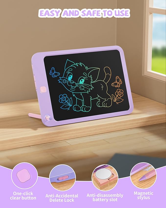 LCD Writing Tablet 10 Inch, Toys for 3 4 5 6 7 8 9 10 Year Old Boys Girls, Colorful Doodle Board Drawing Tablet, Gift for Boys Toddlers Age 3-12 Years, Memo Board, Drawing Pads with Lanyard(Purple)