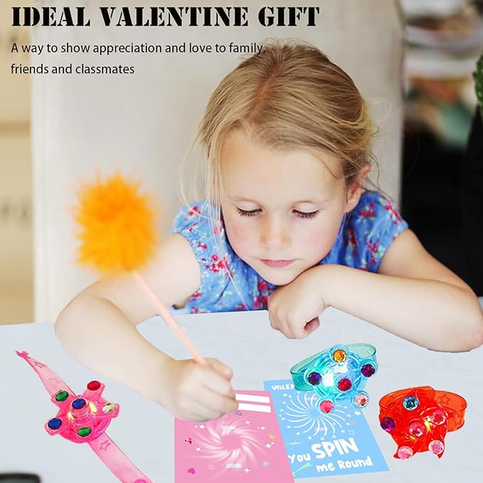 30Pack Valentines Day Gifts for Kids with Valentines Cards LED Light Up Fidget Spinner Bracelets Favors for Kids 4-8 8-12, Glow in The Dark Party Supplies,Birthday Gifts,Pinata Goodie Bags Stuffers