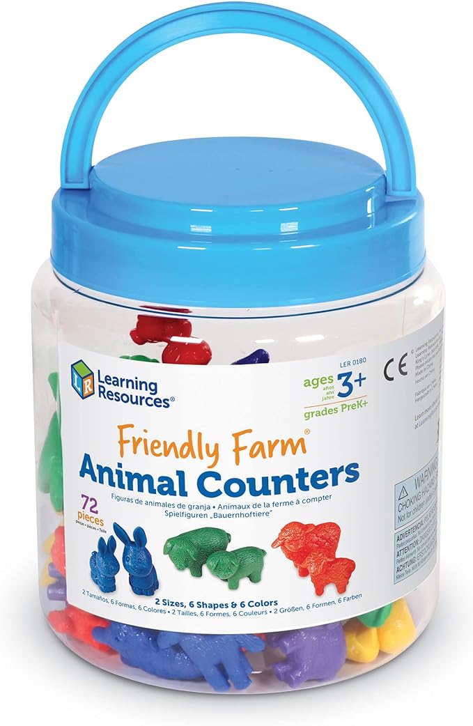 Learning Resources Friendly Farm Animal Counters - 72 Pieces, Ages 3+ Toddler Learning Toys, Preschool Learning Supplies, Classroom Desk Pets, Educational Counting and Sorting Toy