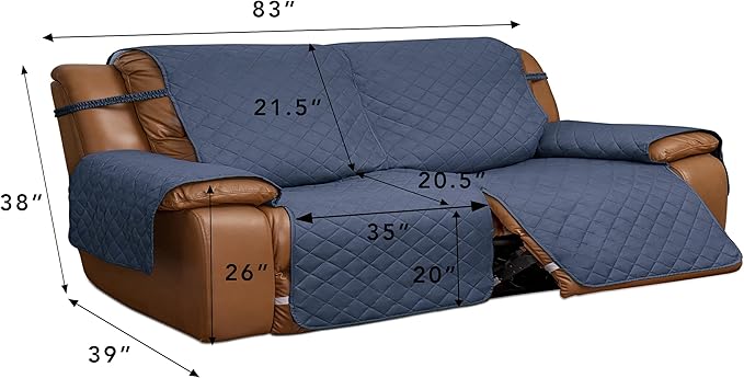 Easy-Going Recliner Sofa Cover, Reversible Couch Cover for Double Recliner, Split Sofa Cover for Each Seat, Furniture Protector with Elastic Strap for Kids, Dogs, Pets(2 Seater, Dark Blue/Light Blue)