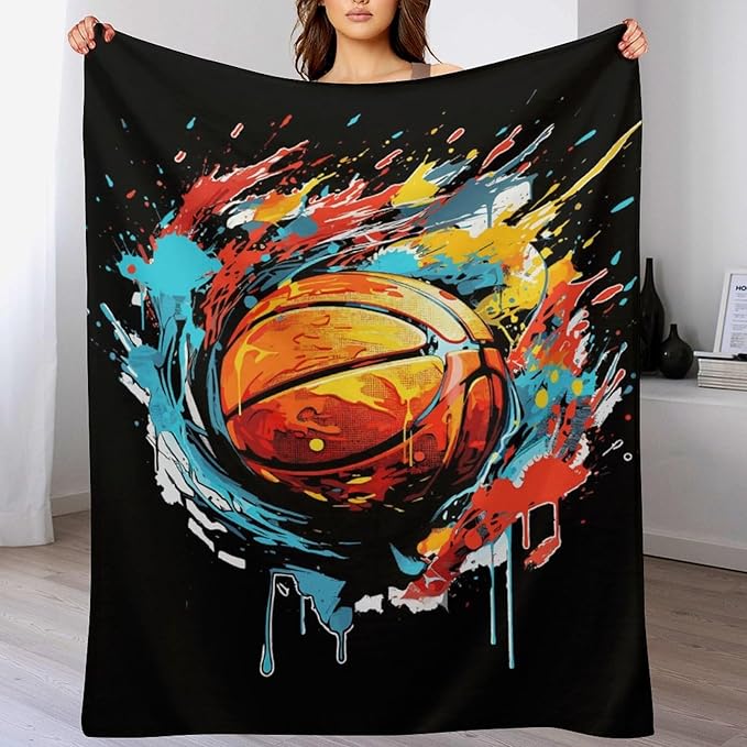 Basketball Throw Blanket - Soft Flannel Sports Basketball Blankets for Girls Boys Kids Pet Basketball Lovers - Warm Basketball Throw Blankets for All Season Sofa Lap, Chair - 40"x30"