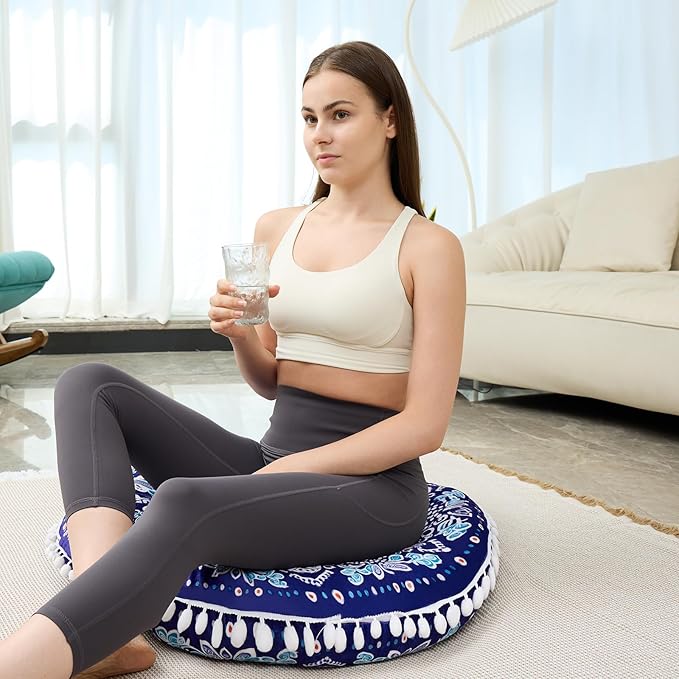 32 in Meditation Floor Cushion, Round Large Floor Pillow for Adult, Yoga Pillows for Sitting On Floor, Boho, Memory Foam Filling