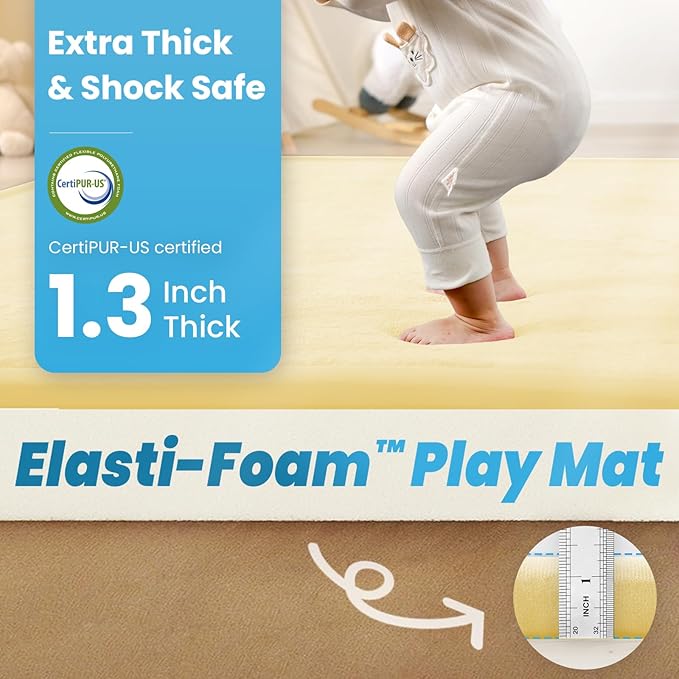1.3" Thick Baby Play Mat for Floor Playpen, 50x50 Foam Tummy Time Mat, Padded Support Soft Plush Nursery Rug for Infant Kids Toddler Crawling Kick Activity (Vanilla)