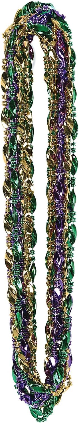 Beistle 12 Piece Plastic Swirl Mardi Gras Beads, Throw Necklaces for Parades, Party Favors