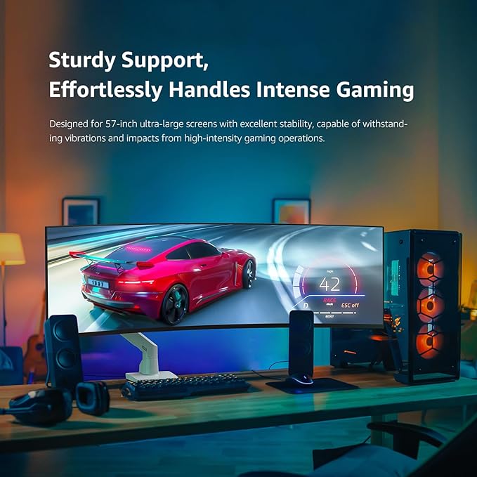 BEWISER Heavy Duty Monitor Arm Mount for 34-49 inches and Ultra 57 inches Screens,Weight Capacity Up to 44 lbs,Full Motion Height Swivel Adjustable Monitor Arm(White)