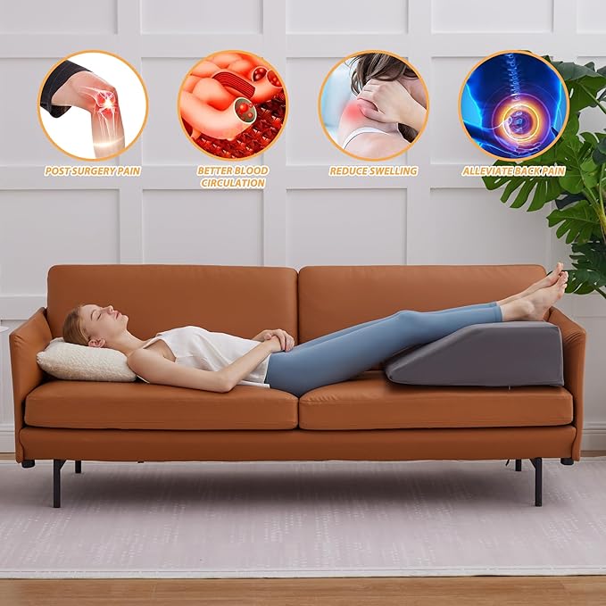 Bedluxe Leg Elevation Pillows, Leg Pillows for Sleeping, Cooling Gel Memory Foam Top, Wedge Pillow for Legs, Leg Wedges for Circulation, Swelling, After Surgery - Removable Cover (10 Inch, Dark Grey)