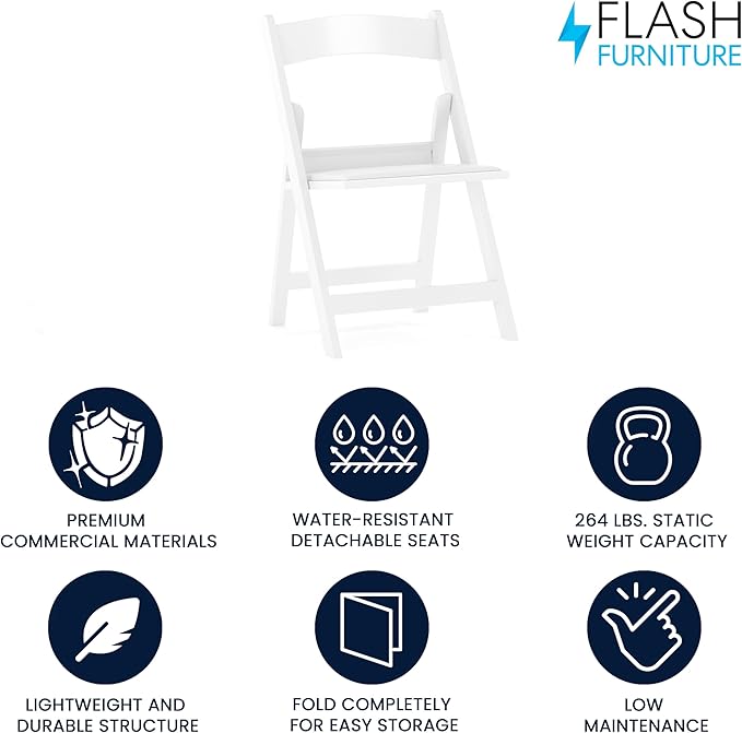 Flash Furniture HERCULES Kids White Resin Folding Chair with White Vinyl Padded Seat