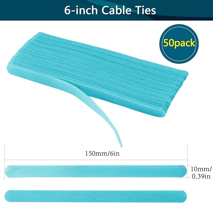50PCS Reusable Cable Ties Adjustable，Fastening Microfiber Cloth Used for Computer Link Cable Cord Management USB Cable Cable Ties (light blue)