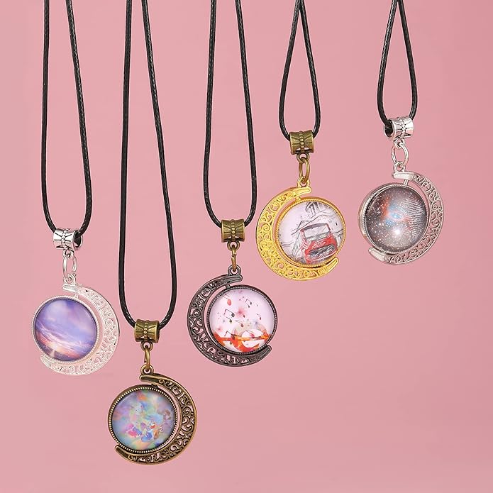 Bezel Pendant Trays Gold and Sliver, Rhinestone Bezel Pendants Trays for DIY Jewelry Craft Making, Picture Necklace Pendant Trays with Clear Glass Cabochons and Chains