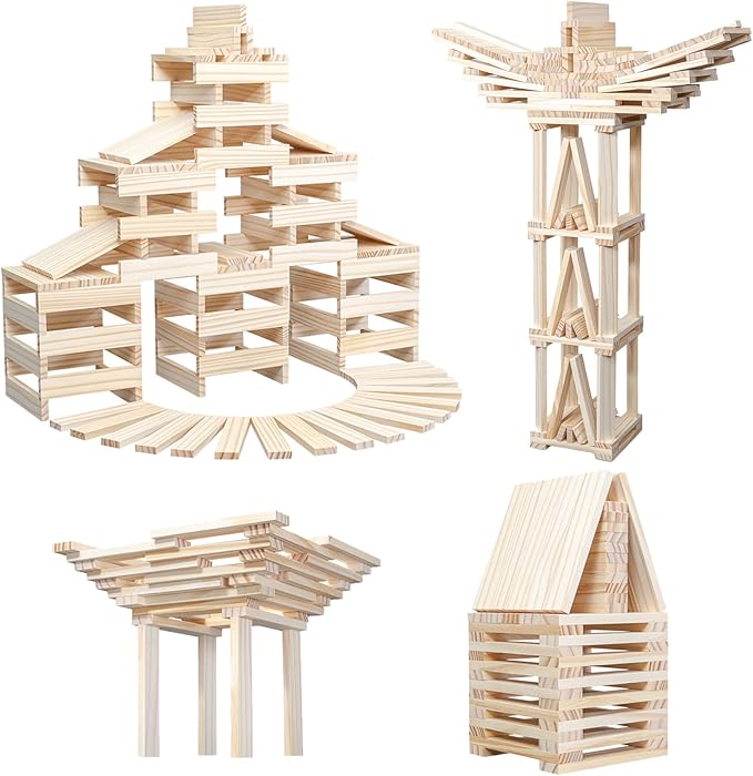 Wooden Building Blocks 100PCS Montessori STEM Toy for Kids, Solid Natural Pine Wood, Creative Shapes for 3D Space Stacking Games and Sensory Play, Educational Preschool Learning for Boys & Girls