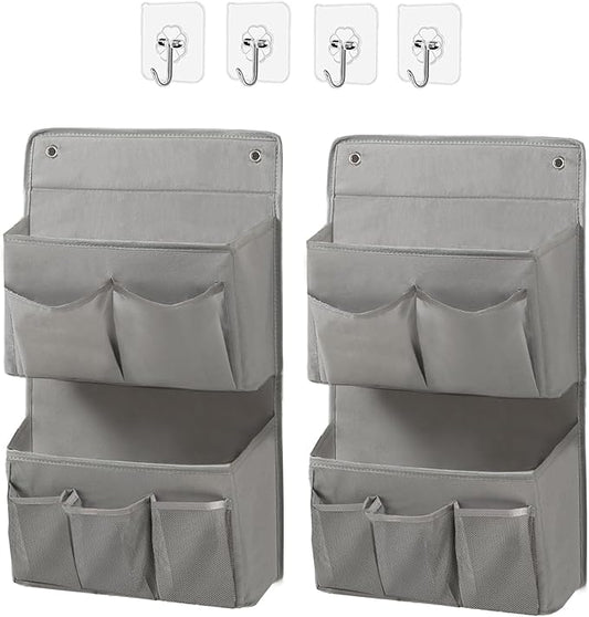 Wall Hanging Organizer – Over the Door Storage & Behind Door Organizer for Dormitory, Bathroom, Bedroom, Kitchen, Nursery, Space-Saving (Grey, 2 Pack)