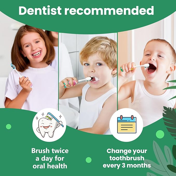 Kids Manual Toothbrush, Extra Soft Bristle Toddler Toothbrush with 10000 Bristles, Kids Travel Toothbrush Designed for Delicate Teeth & Gums for Children 2-7 Years (Green)