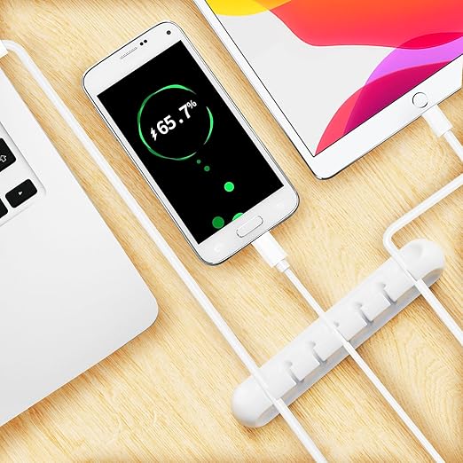 USB Cable Organizer Clips Cord Holder,12 Packs (3-Slots) White Self Adhesive Desk Cord Cable Management