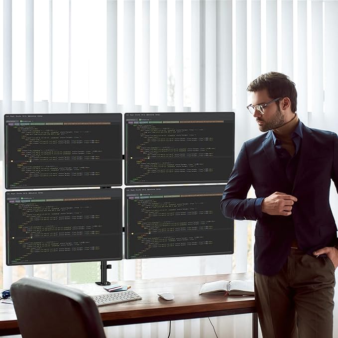 WALI Quad Monitor Desk Mount, 4 Monitor Stand Fits Heavy Duty Computer Screen up to 27 inch, Full Adjustable Arm Holds up to 22 lbs per Arm (M004), Black