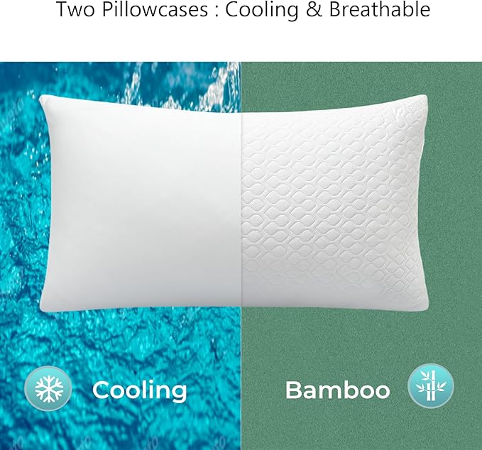 Pillow King Size Memory Foam for Sleeping, Bed Pillows with Washable Cooling Pillowcase for Back & Side & Stomach Sleepers, 20x36 inches