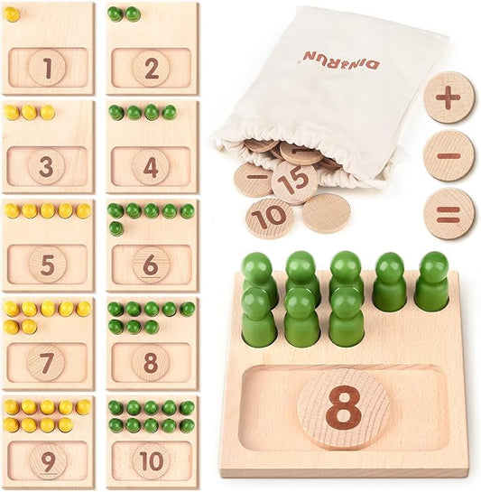 DINORUN Educational Toys for 3 4 5 Year Old Boy Girls Gifts - Preschool Learning Math and Numbers for Toddler 2-4 - Math Manipulatives for Kids 3-6 - Montessori Wooden Counting Peg Board Materials