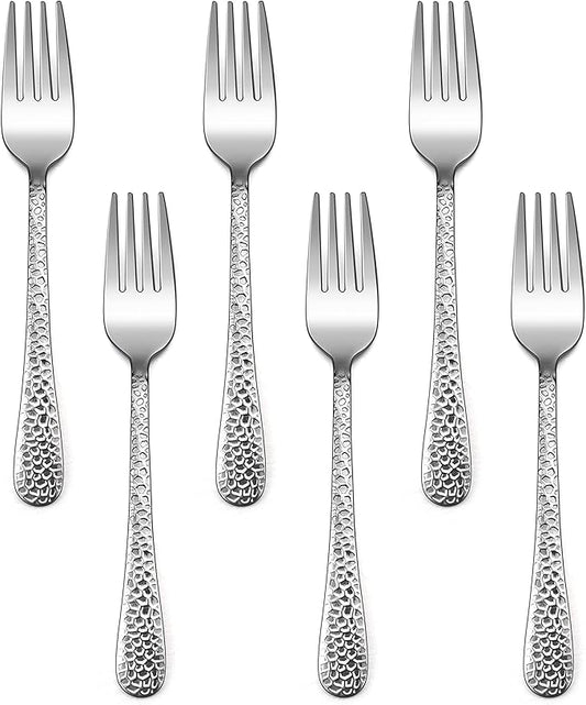 E-far Stainless Steel Kids Forks, 6-Piece Toddlers Forks Safe for Preschooler/Children, Hammered Adult look & Small Size, Rust Free & Dishwasher Safe