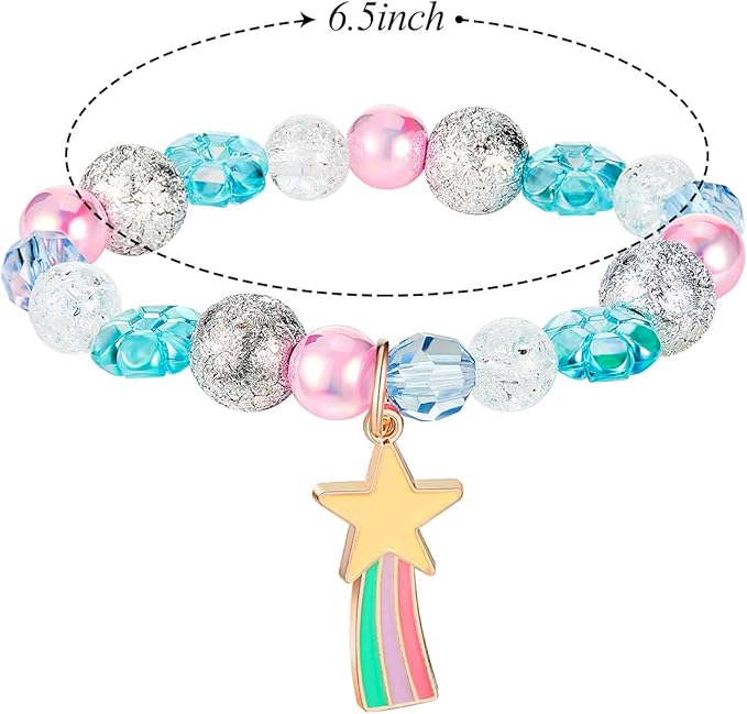 Hicarer 9 Pieces Unicorn Girls Bracelets for Toddler Little Girls Rainbow Bracelets Princess Colorful Cute Beaded Jewelry for Gift Goodie Bag Stuffers Birthday Party Favors(Bead Style)