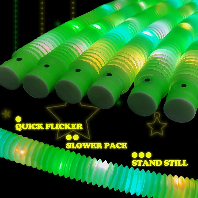 12 PCS LED Light up Pop Tubes for Toddlers, Green Glow Sticks St Patricks Day Party Favors for Kids, Neon Necklaces Bracelets Accessories, Glow Birthday Dance Wedding Mardi Gras Party Supplies