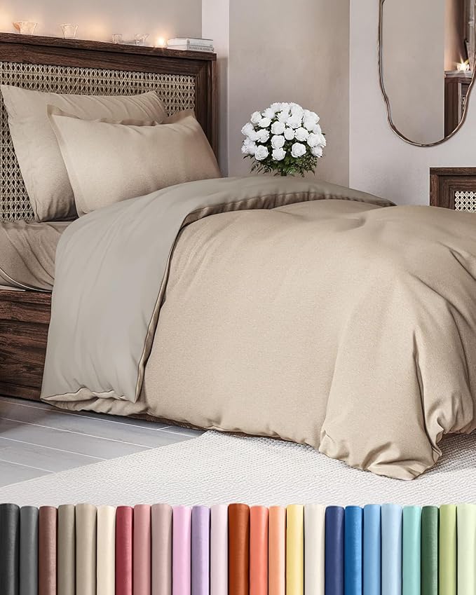 CGK Unlimited Duvet Cover Twin/Twin XL Size Set - Extra Soft Duvet Cover 68 x 90 with 1 Pillow Sham - Hotel Quality, Fade Free w/Zipper Closures & Ties - Bedding and Bed Linens Set (Heathered Beige)