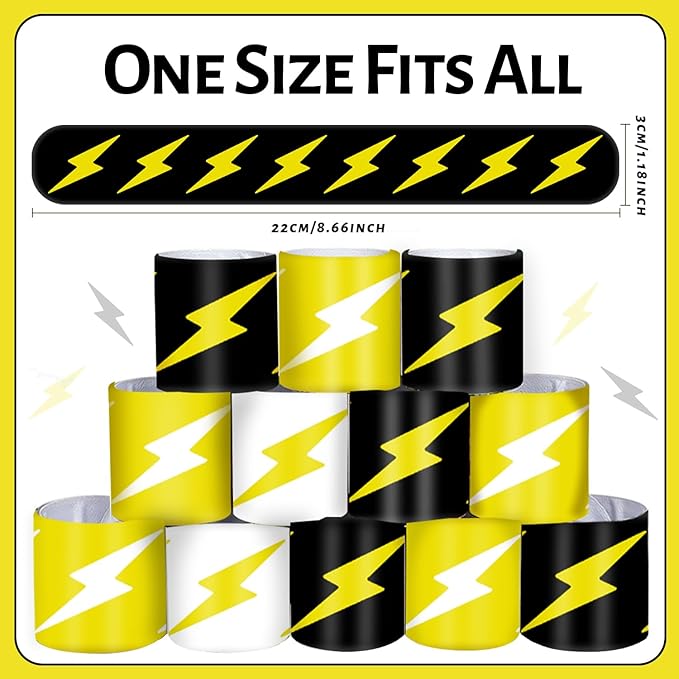 48 PCS Lightning Bolt Slap Bracelets Flash Wristbands, Party Favors, Goodie Bag Fillers for Lightning Bolt and Flash Birthday Decorations