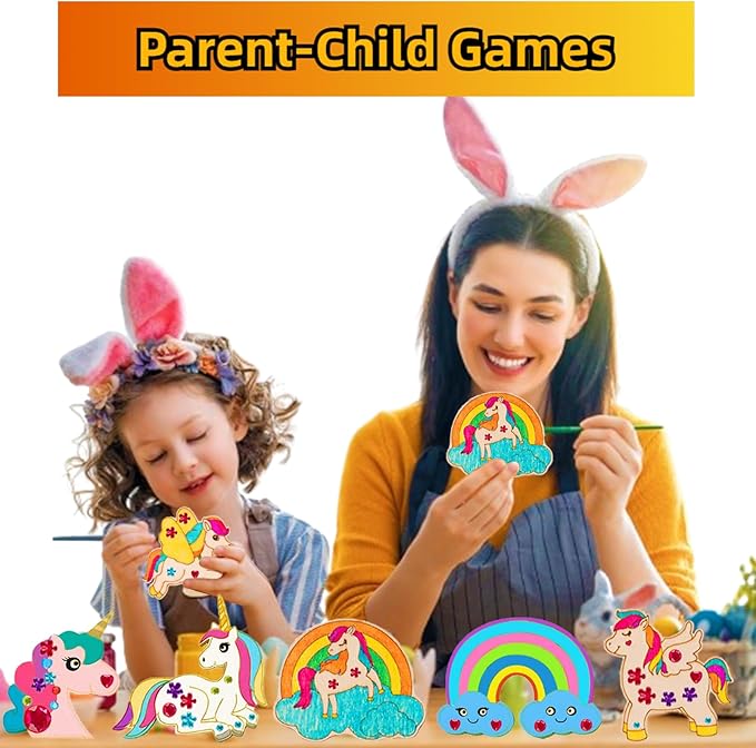 398 Pcs Unicorn Crafts, Wooden Painting Crafts for Kids, Wooden Crafts With 30 Wooden Blocks 354 Rhinestones 12 Color Pens 2 Stickers, Kids Crafts, DIY Crafts and Birthday Party Gifts for Kids