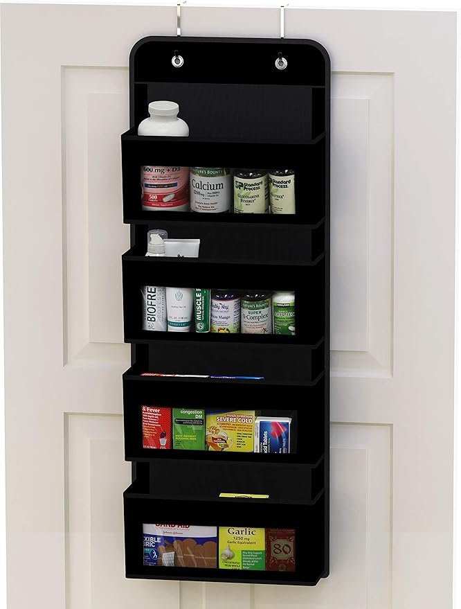 Simple Houseware 4 Clear Window Pocket Over Closet Door Storage Hanging Organizer for Bedroom, Bathroom, Pantry, Black