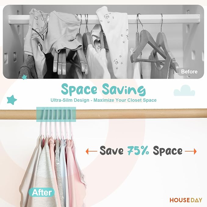 HOUSE DAY Premium Baby Hangers 60 Pack, 11 Inch Kids Plastic Hangers Grey, Slim Childrens Hangers for Infant, Toddler, and Child Clothes, Durable Baby Clothes Hangers for Closet