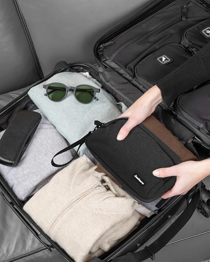 Zealearn Travel Tech Carrying Pouch - Portable Electronics Organizer Travel Case, Portable Tech Organizer, All-in-One Storage Bag for Charging Cable (2 Pack, Black, Medium+Small)