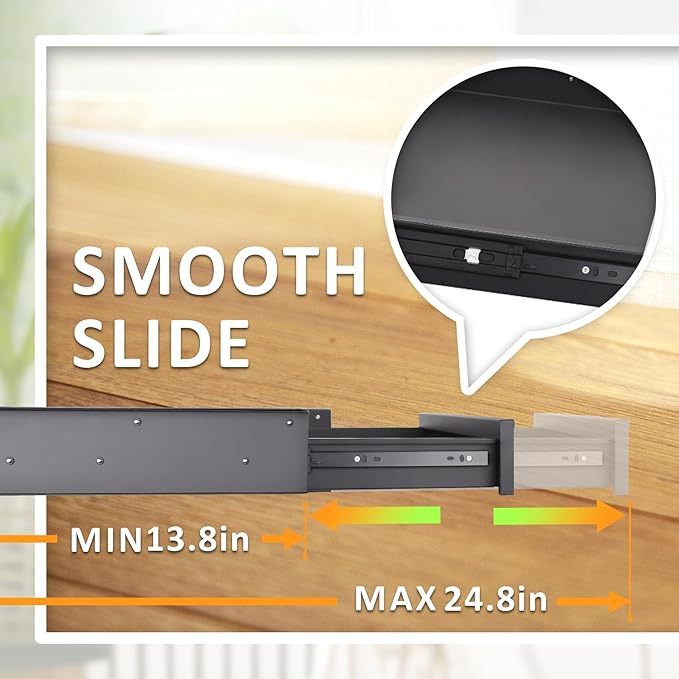 POPMOON Under Desk Drawer For Desk 13.8 * 8.8 * 3.5 in, Pull out Storage Organizer with Slide Extension Mounted Under Flat Wooden Table or Workbench, Carbon Steel Hidden Desk Drawer