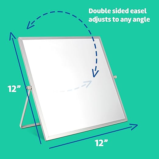 Flipside Products 12" x 12" Double-Sided Dry Erase Magnetic Flip Easel w/Black Dry Erase Marker w/Erase Cap, Adjustable Stand, Tabletop Easel, Small Portable Whiteboard