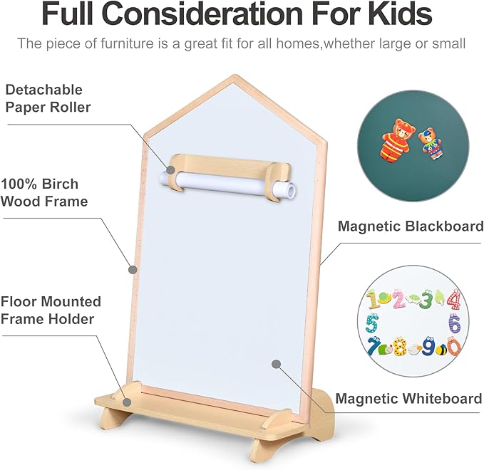 House Design Double-Sided Magnetic Drawing Board w/Detachable Roller for Kids, Extra Large Art Easel for Toddlers Boys and Girls Gift (Wall Mountable)