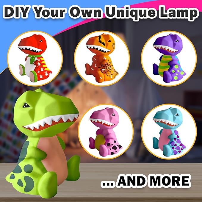 FUNZBO 4.3in Paint Your Own Dinosaur Lamp - Arts and Crafts Supplies Painting Kit for Kids Teens Adults, DIY Toys for Toddlers Boys Girls Age 3 4 5 6 7 8 9 10 11 12 13 Easter Holiday Birthday Gift