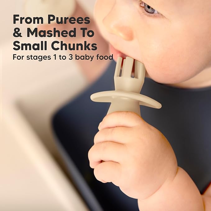 KeaBabies 4-Pack Silicone Baby Spoons and Forks Set - Baby Spoon Self Feeding, BLW Baby Utensils 6-12 Months, Baby Led Weaning Feeding Spoon,Teething Infant Baby First Food Training Spoon (Terracotta)