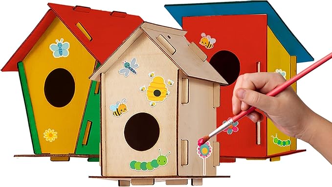 9 DIY Bird House Kits For Children to Build - Wood Birdhouse Kits For Kids to Paint - Unfinished Wood Bird Houses to Paint for Kids - Wood Craft Project Kits - Summer Crafts for Girls & Boys